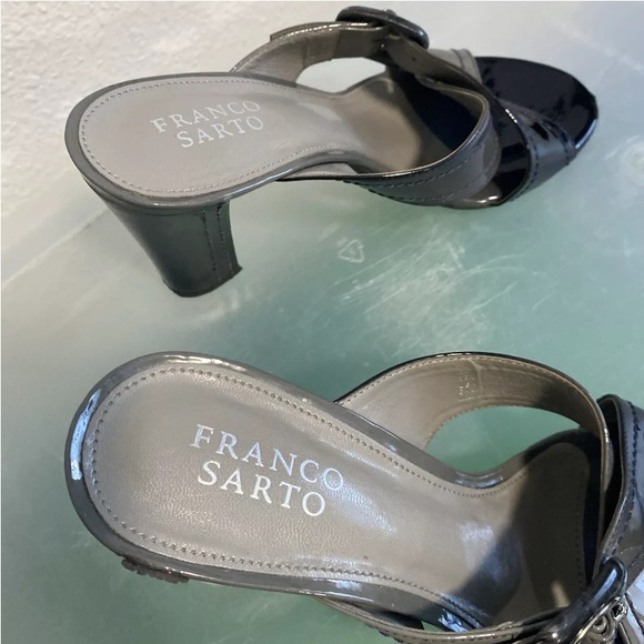 Franco Sarto Sandals Heel Open Toe Slide Sz 7M Leather Buckle Black Gray - Picture 5 of 11